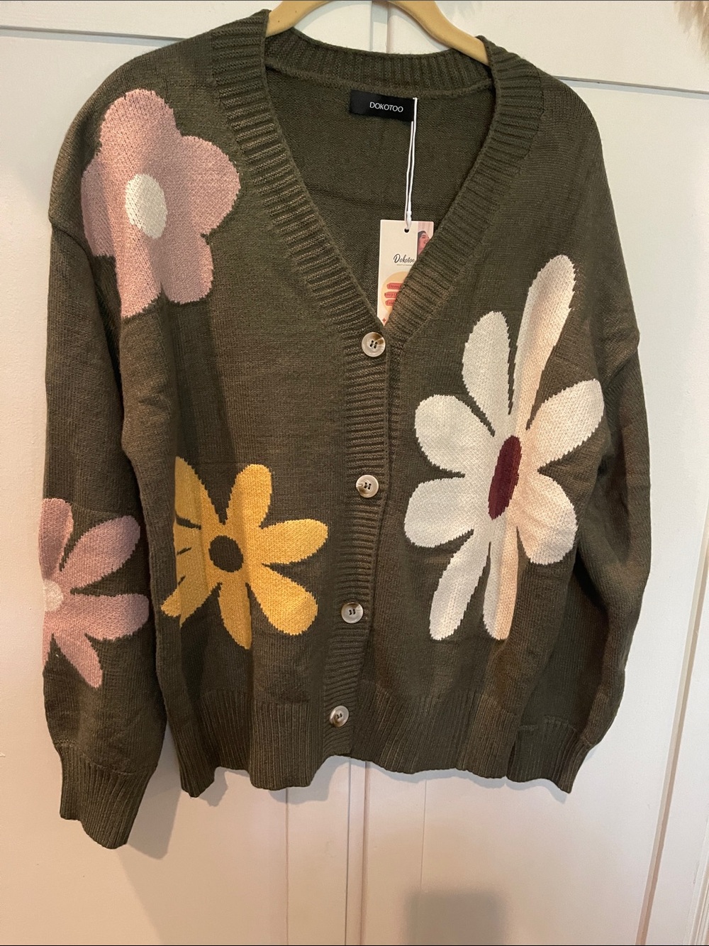 Olive Floral Button-Front Sweater Cardigan
